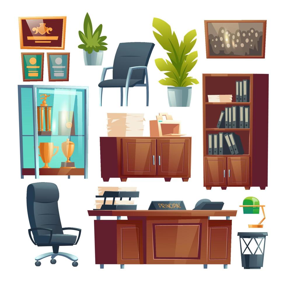 Principal school office furniture and stuff set vector