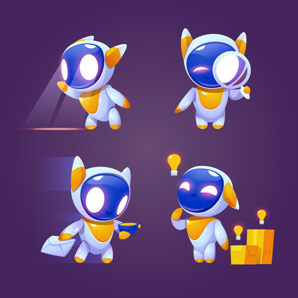 Cute robot character in different poses vector