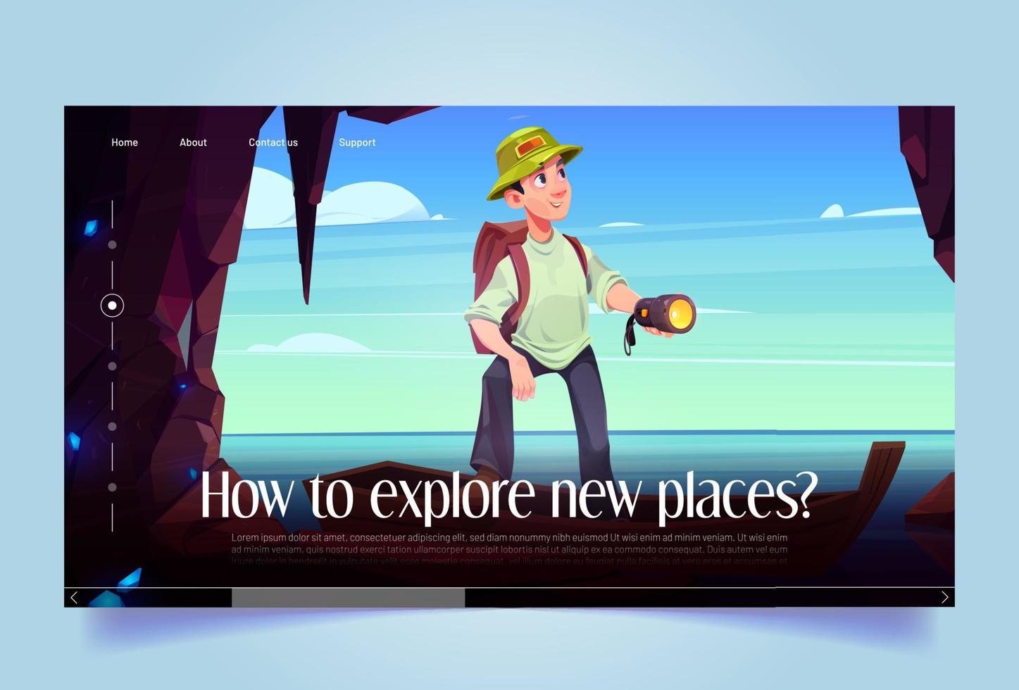 Traveler explore new places cartoon landing page vector