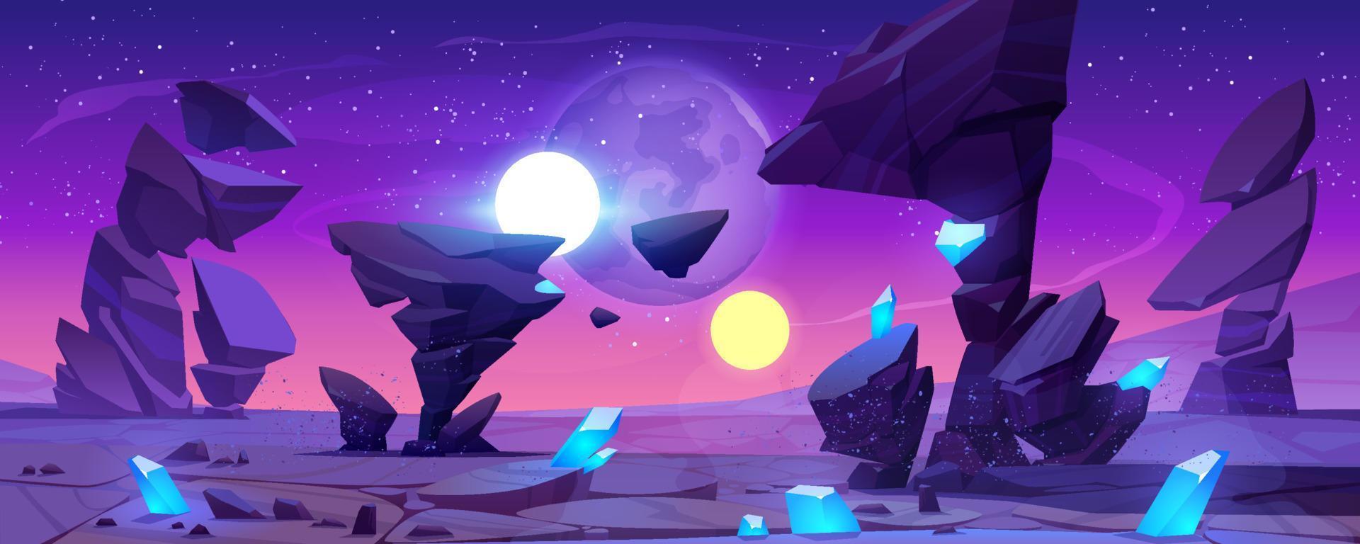 Alien planet landscape at night for space game vector