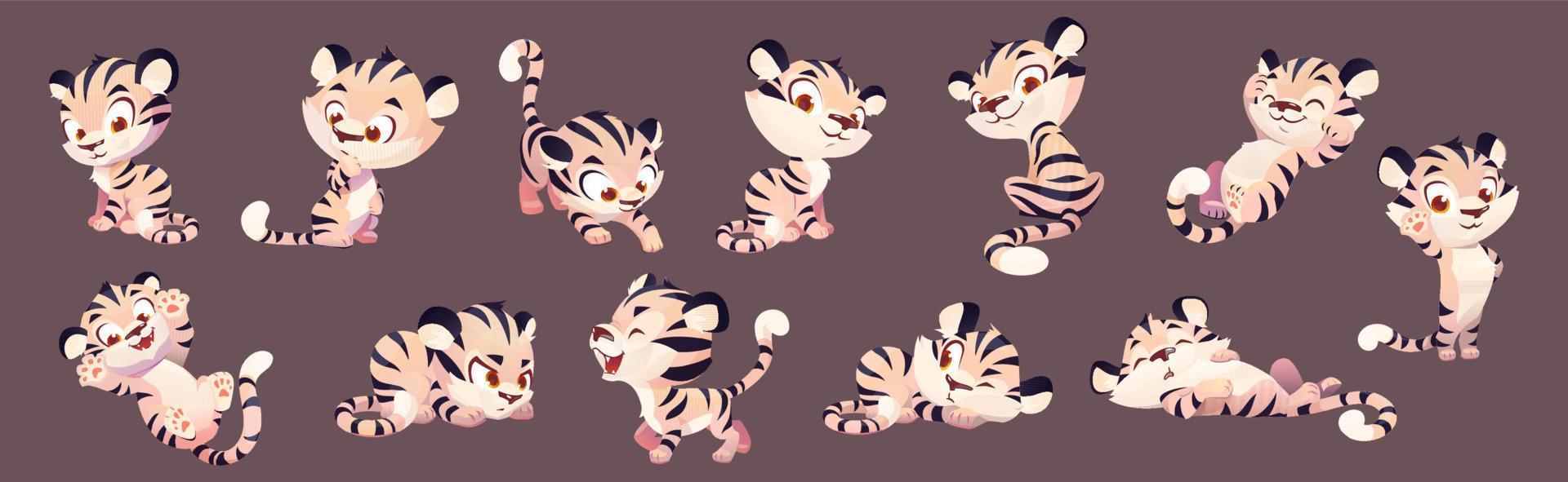 Adorable tiger cub cartoon animation vector set