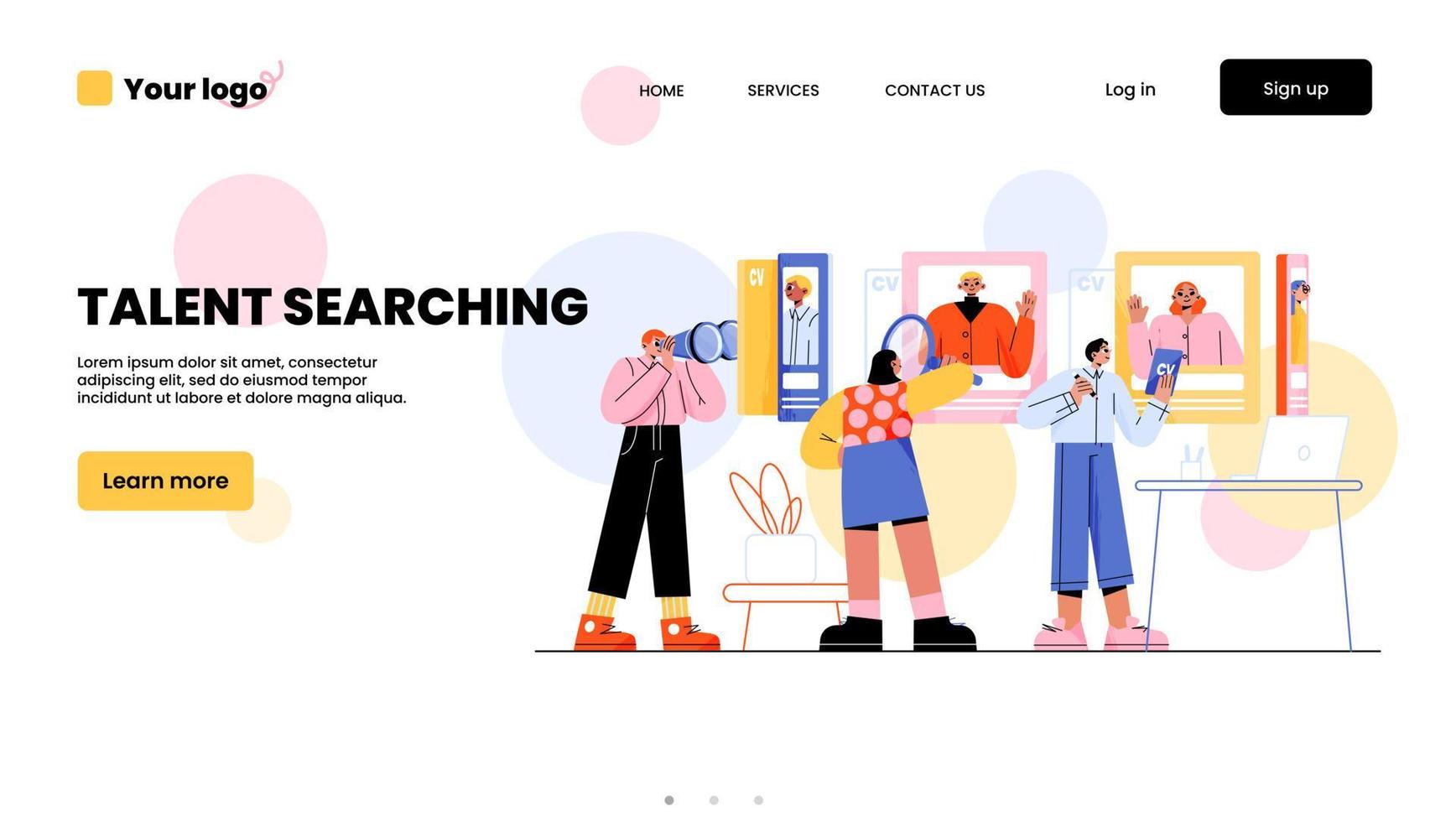 Talent searching landing page. Hr team research vector