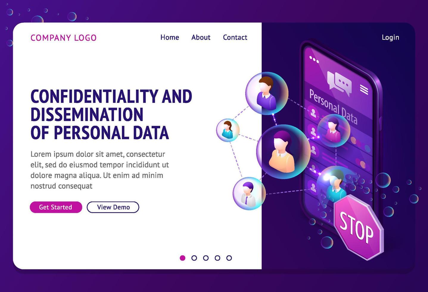 Personal data protection isometric landing page vector
