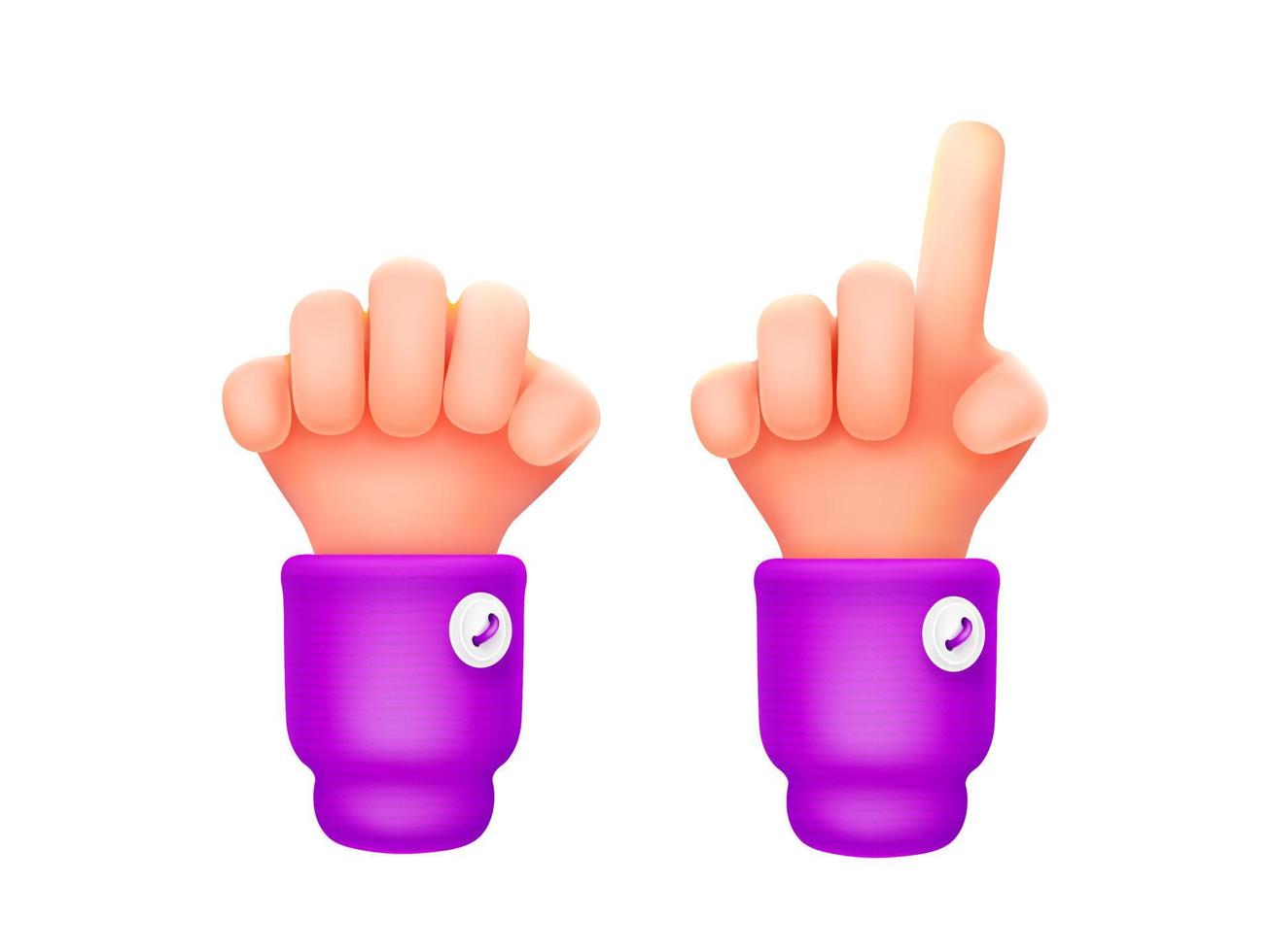 3d render, count fingers, hands showing number one vector