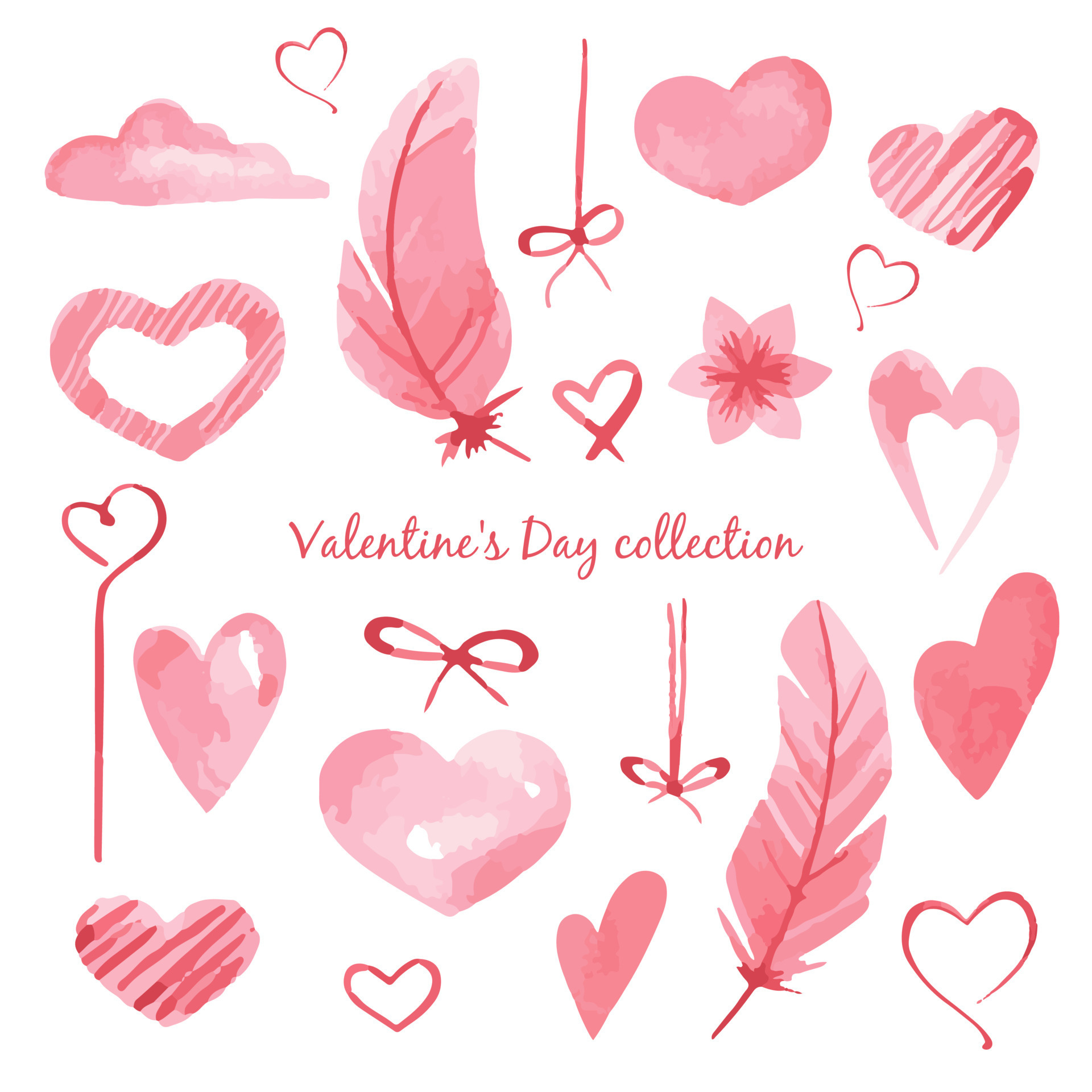 Set of vector elements for valentine s day. Pink hearts and bows ...