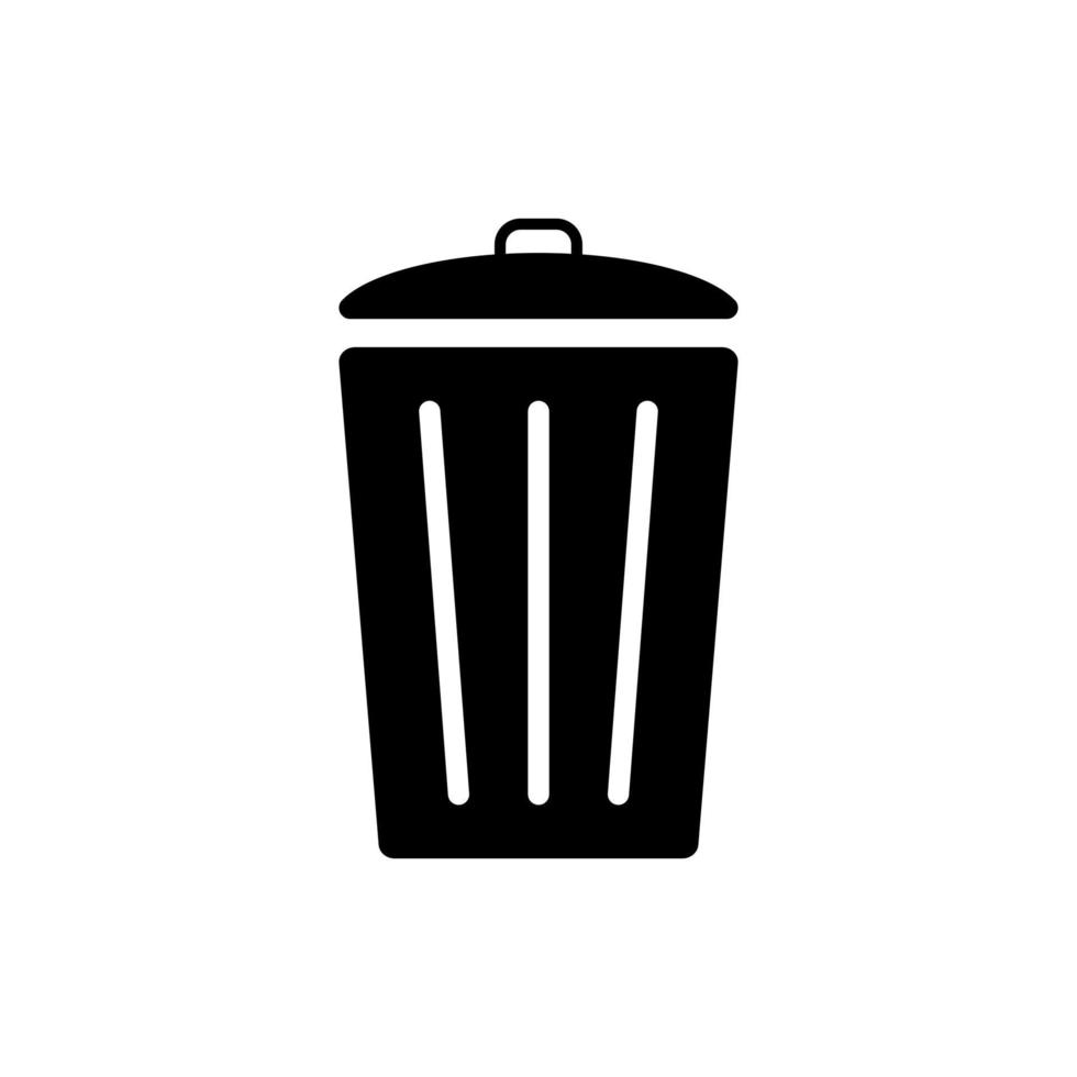 Black trash can with lid icon. Basket for dumping and storing household and food waste for further vector recycling