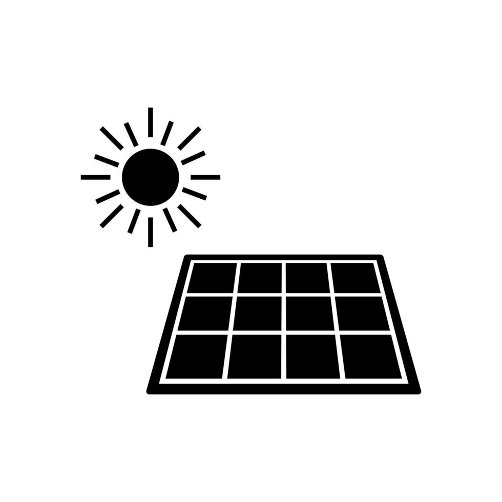 Solar battery with sun icon. Eco panel with cells in squares for obtaining light energy with constantly renewable vector power supply