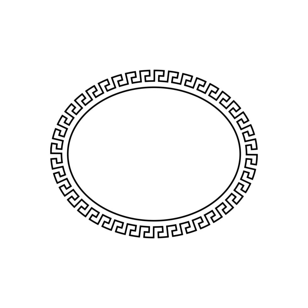 Oval frame with antique ornament template. Ellipse ornate picture and photo border with decorative ancient greek ornament in retro roman vector style