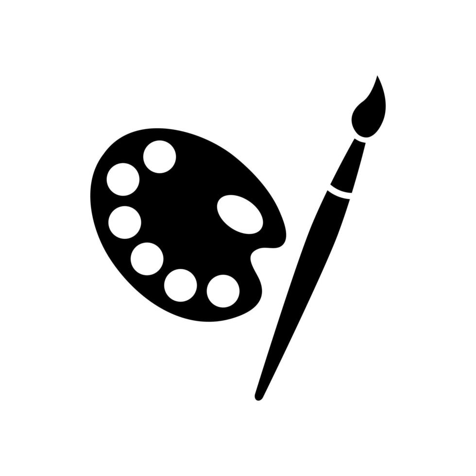 Art palette with brush icon. Oval black board for artist with paints and hole for hand. Tool for creative sketches and vector paintings