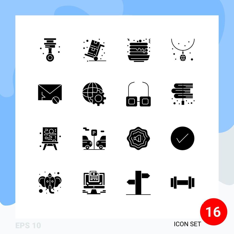 16 Universal Solid Glyph Signs Symbols of envelope jewelry trolley fashion sweet Editable Vector Design Elements