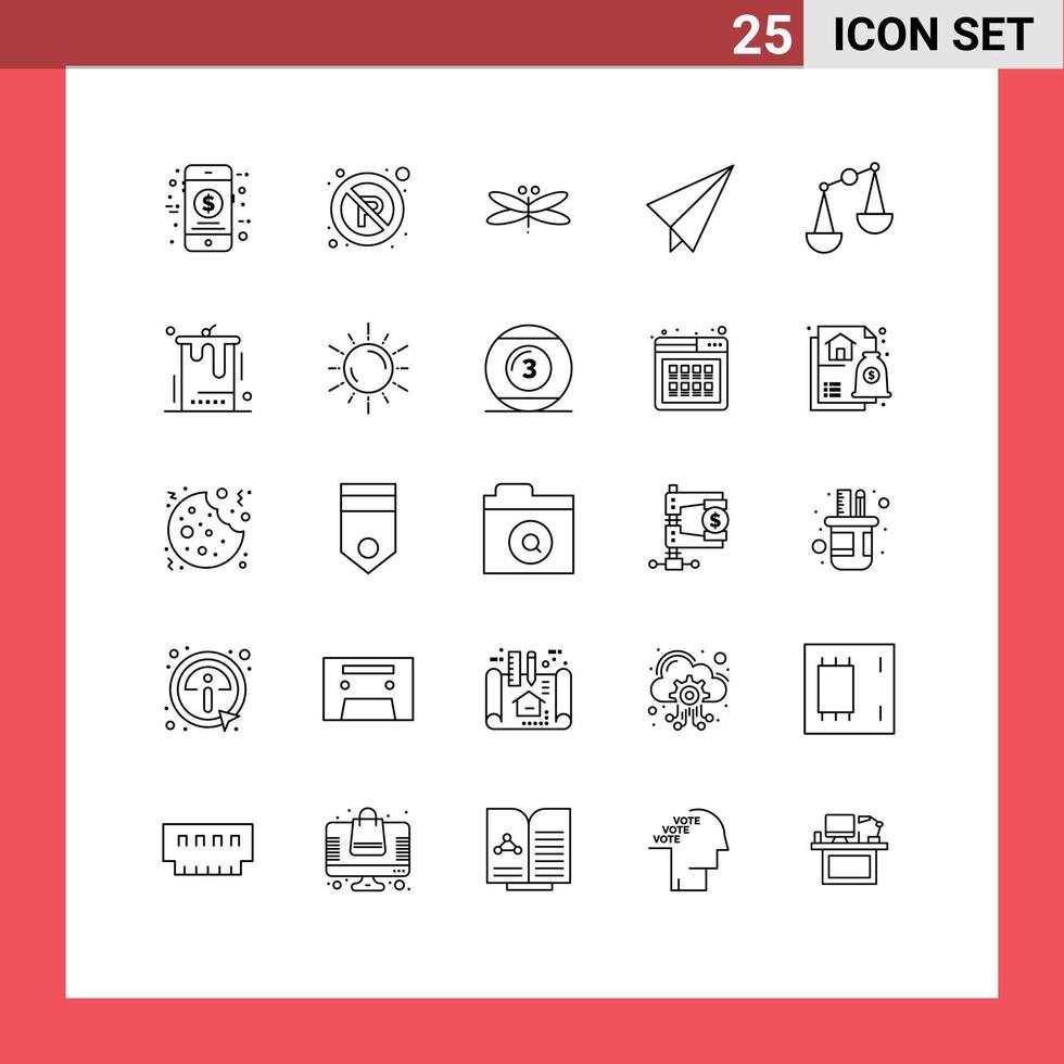 Stock Vector Icon Pack of 25 Line Signs and Symbols for justice plane dragon paper plane spring Editable Vector Design Elements