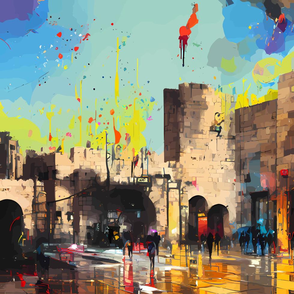 Jaffa Gate Urban Grunge Street Scene vector