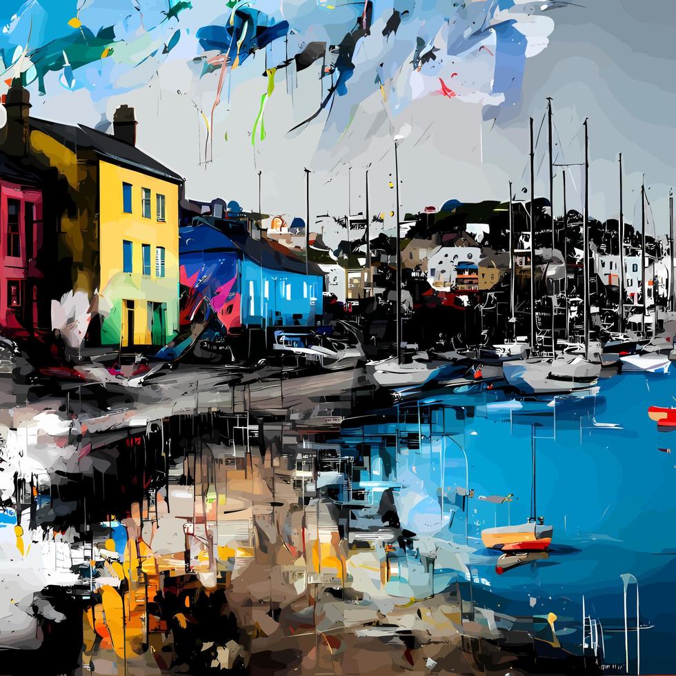 Charlestown Grunge Cornish Harbor Scene vector