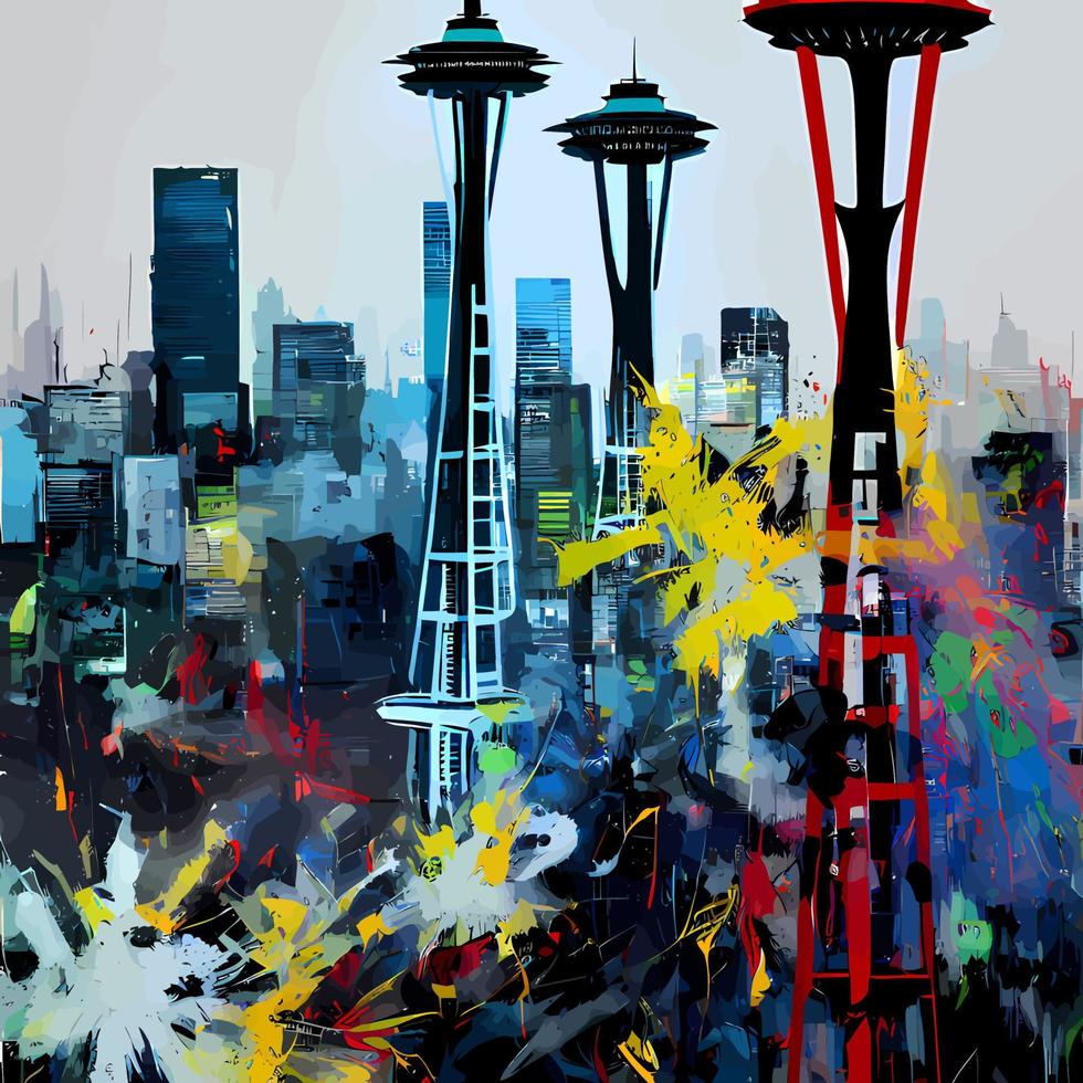 Urban Grunge Seattle Skyscraper Skyline vector