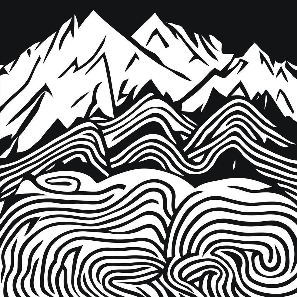 Black and White Mountain Range Scene vector