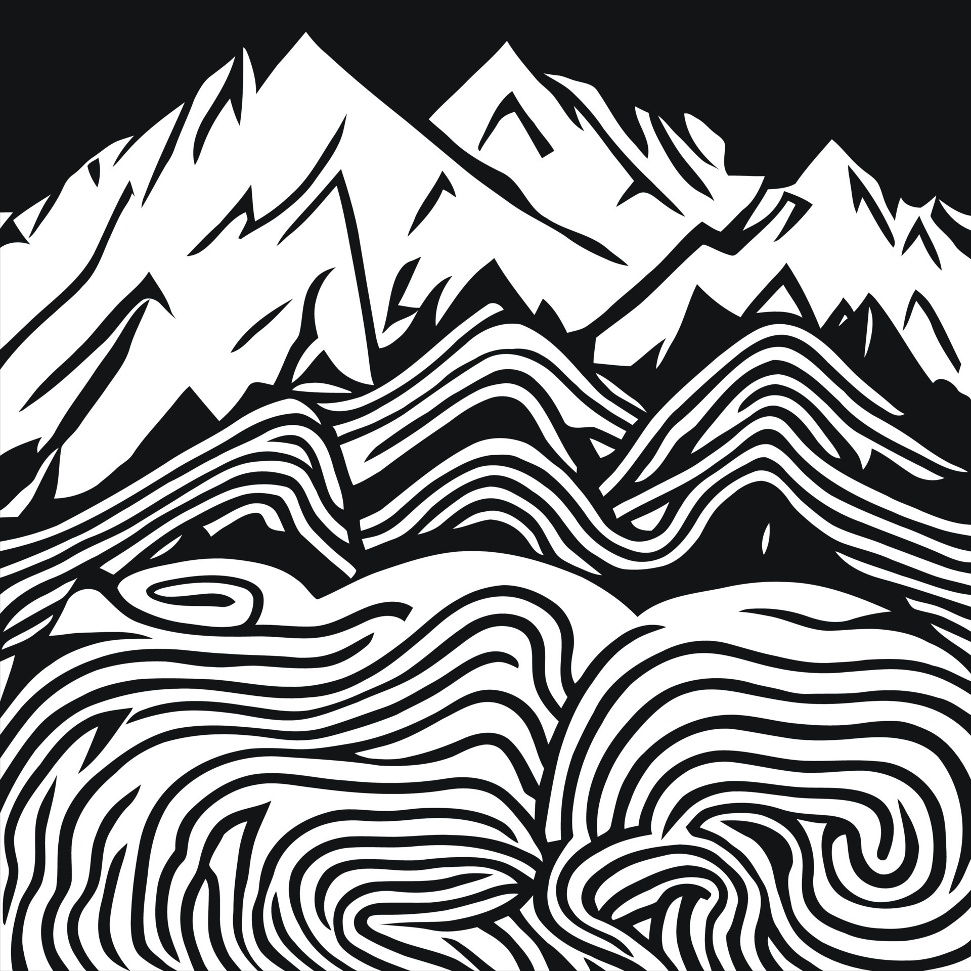 Black and White Mountain Range Scene 15918693 Vector Art at Vecteezy