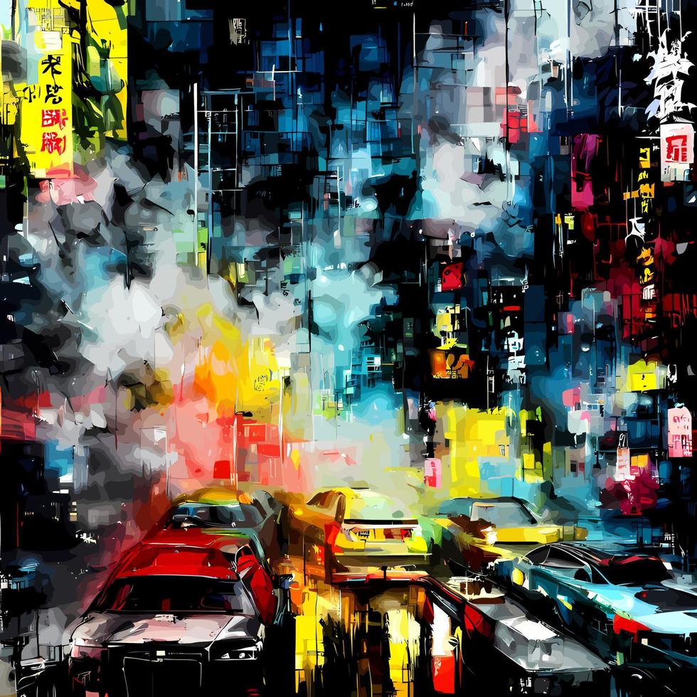 escena de la calle de la ciudad del grunge urbano de hong kong vector