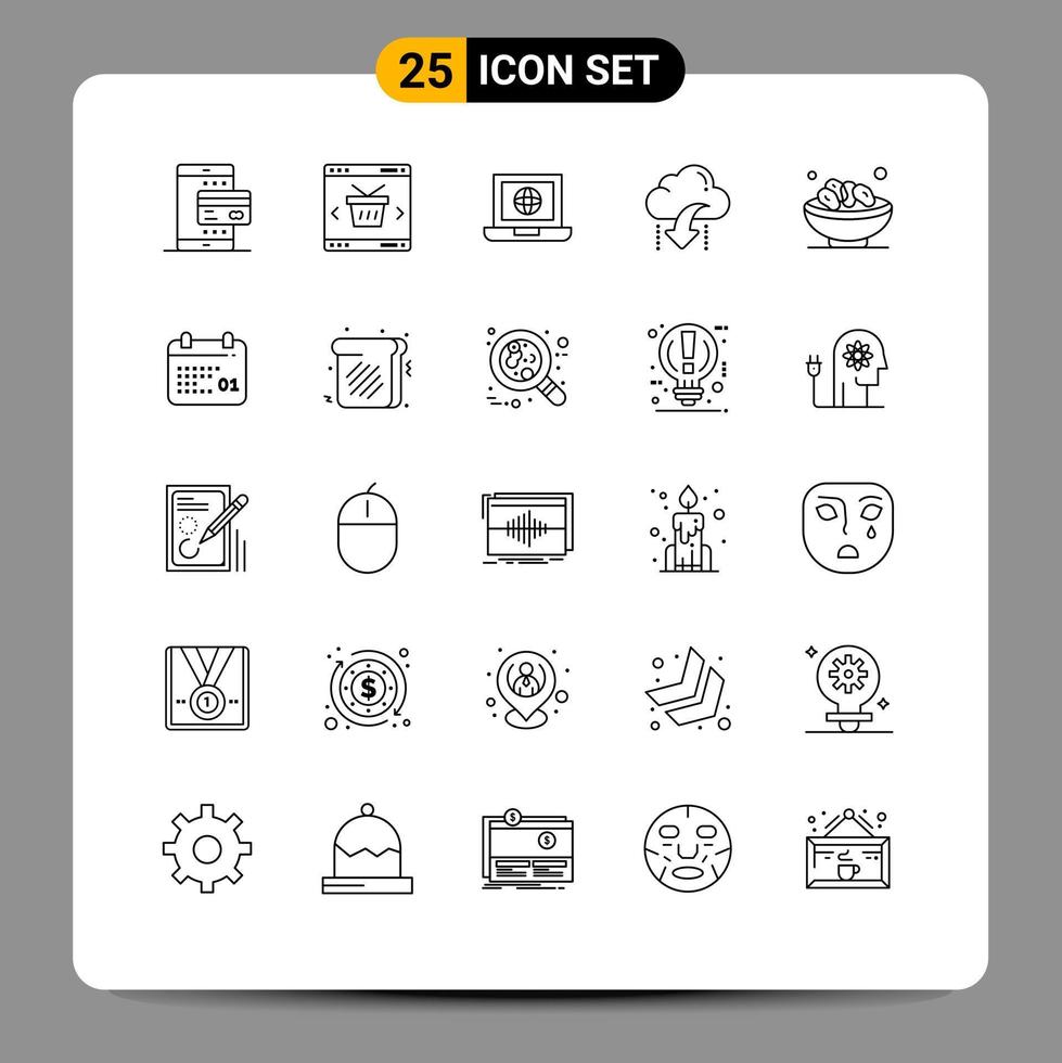 Mobile Interface Line Set of 25 Pictograms of arrow cloud shopping download globe Editable Vector Design Elements
