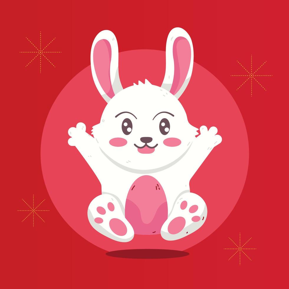 vector illustration Happy jumping rabbit cartoon character celebrates New Year's Day 2023