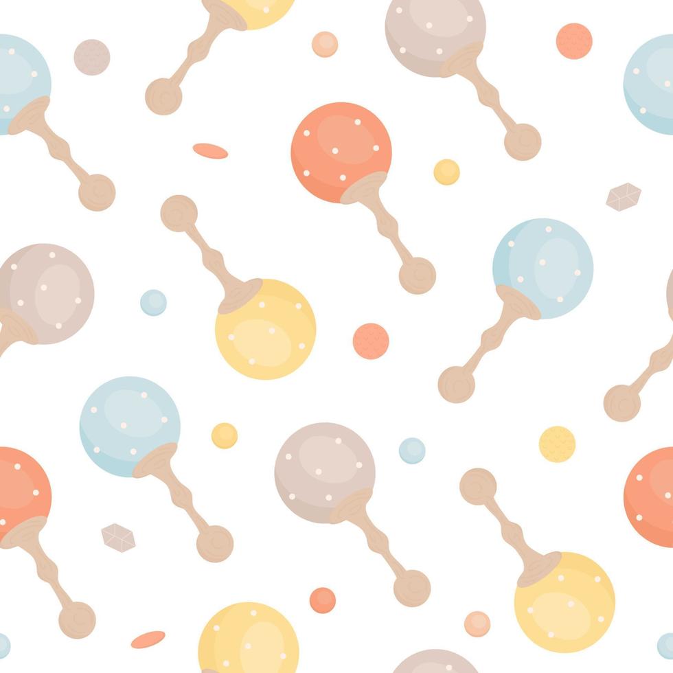 Cute pattern of boho baby toys in Scandinavian style. Background design for fashion fabrics, textile graphics, prints, wrapping paper. Newborn essentials collection in boho style. Vector illustration