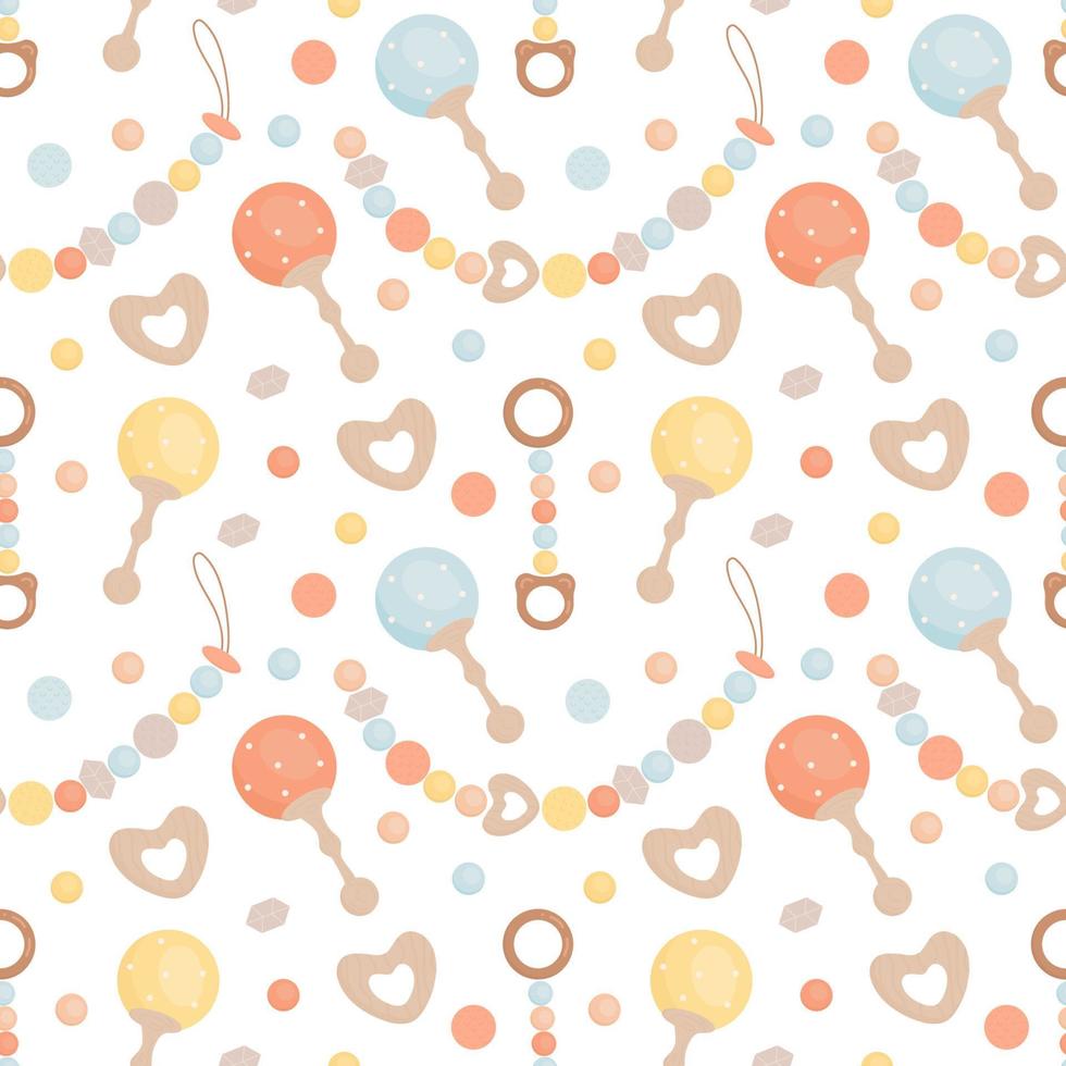 Cute pattern of boho baby toys in Scandinavian style. Background design for fashion fabrics, textile graphics, prints, wrapping paper. Newborn essentials collection in boho style. Vector illustration