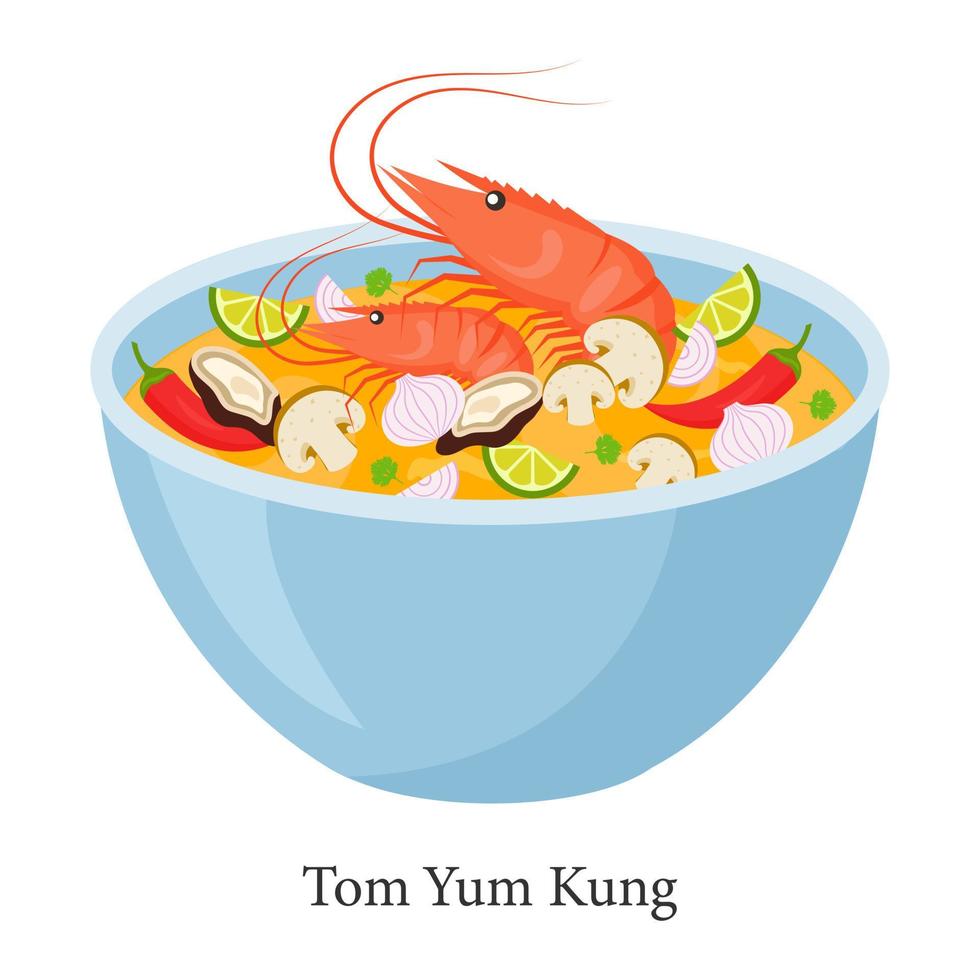 Tom yum kung Thai spicy soup. Vector illustration.