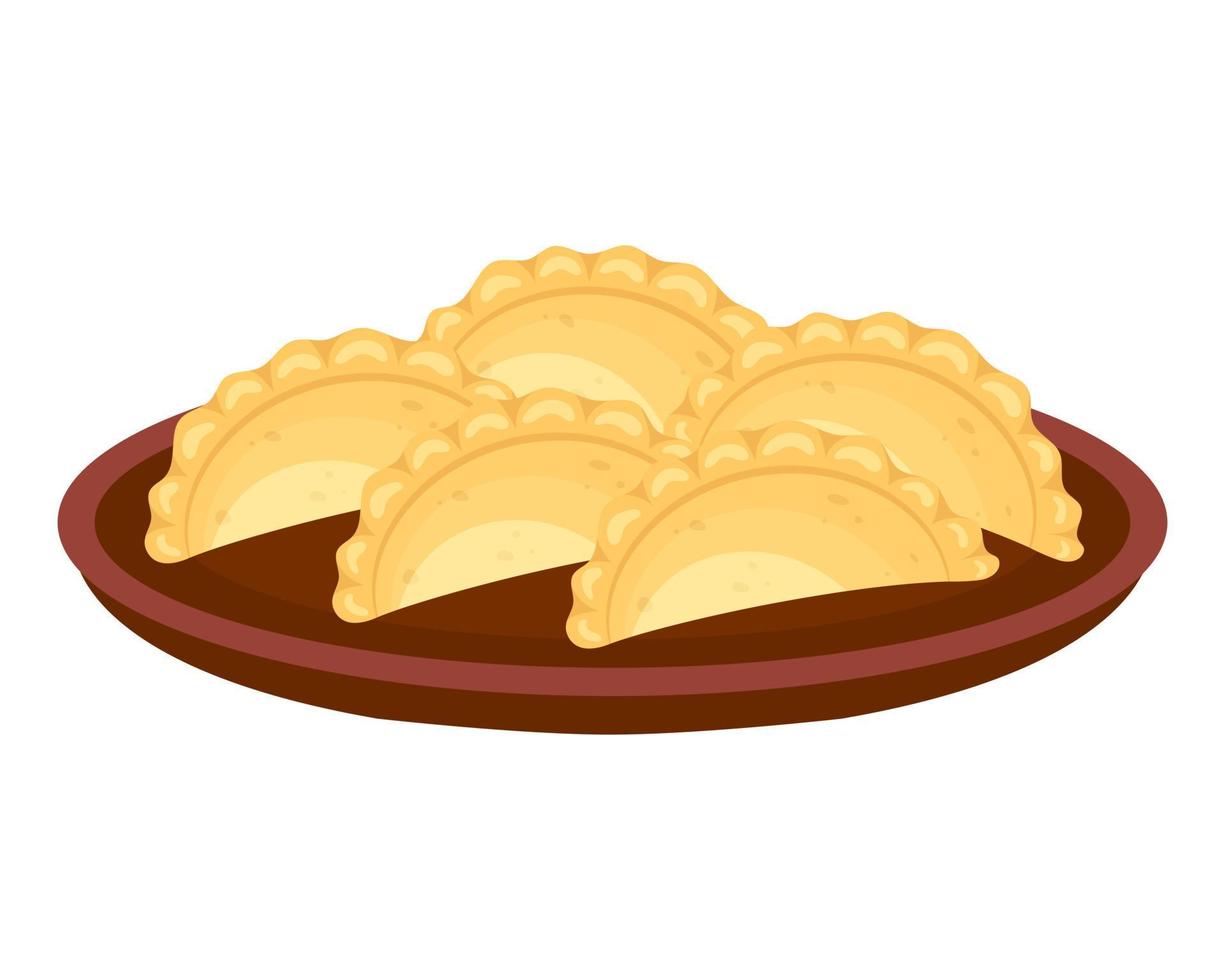 Empanadas stuffed pies. Popular Latin American fast food. Vector illustration