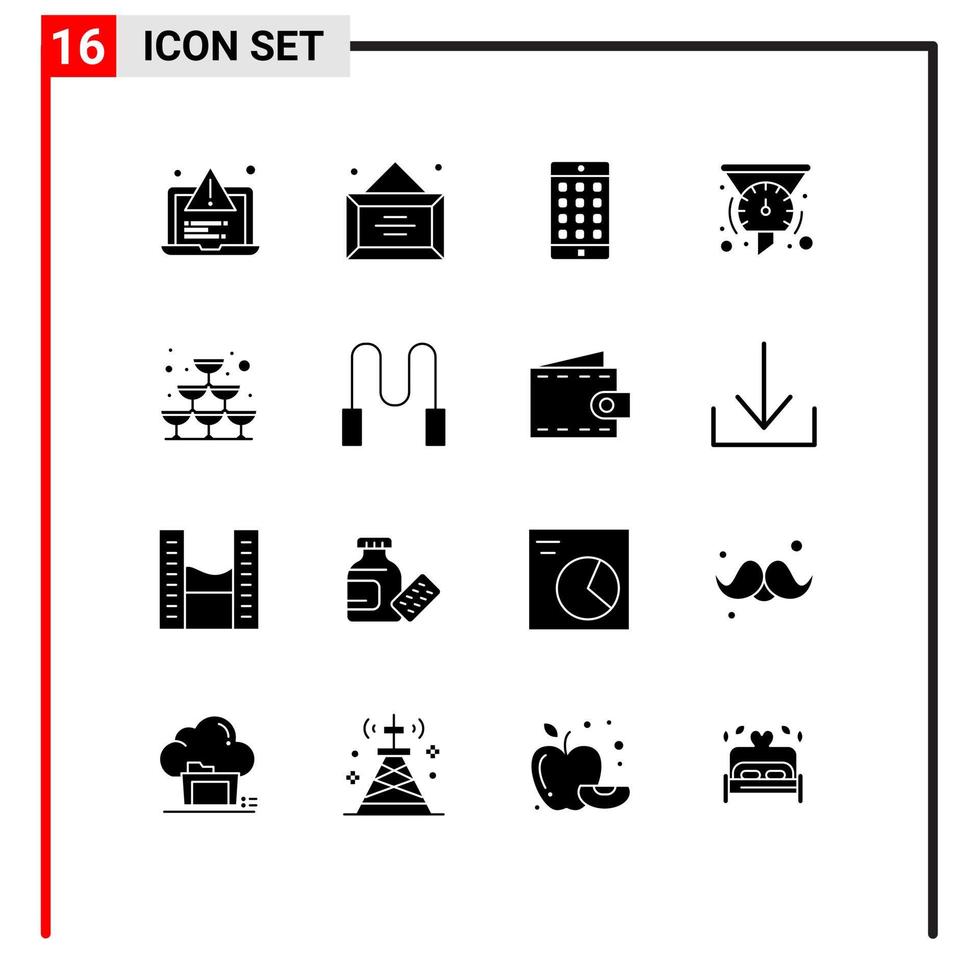 Group of 16 Modern Solid Glyphs Set for glass speedometer application