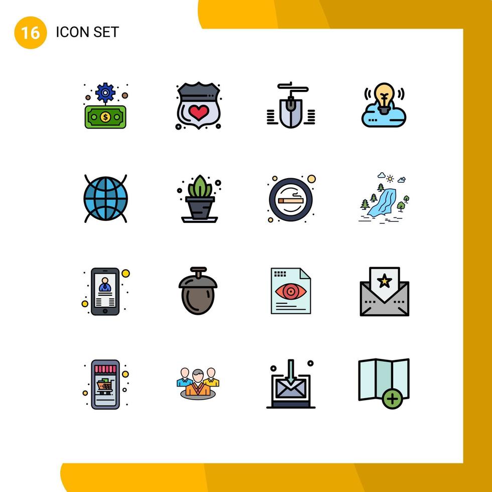 16 Thematic Vector Flat Color Filled Lines and Editable Symbols of internet of things creative campaign shield cloud creative bulb Editable Creative Vector Design Elements