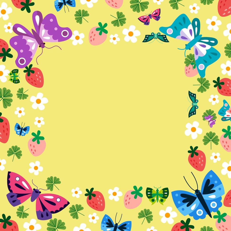 Butterflies And Flowers In Square Shaped Border Concept vector