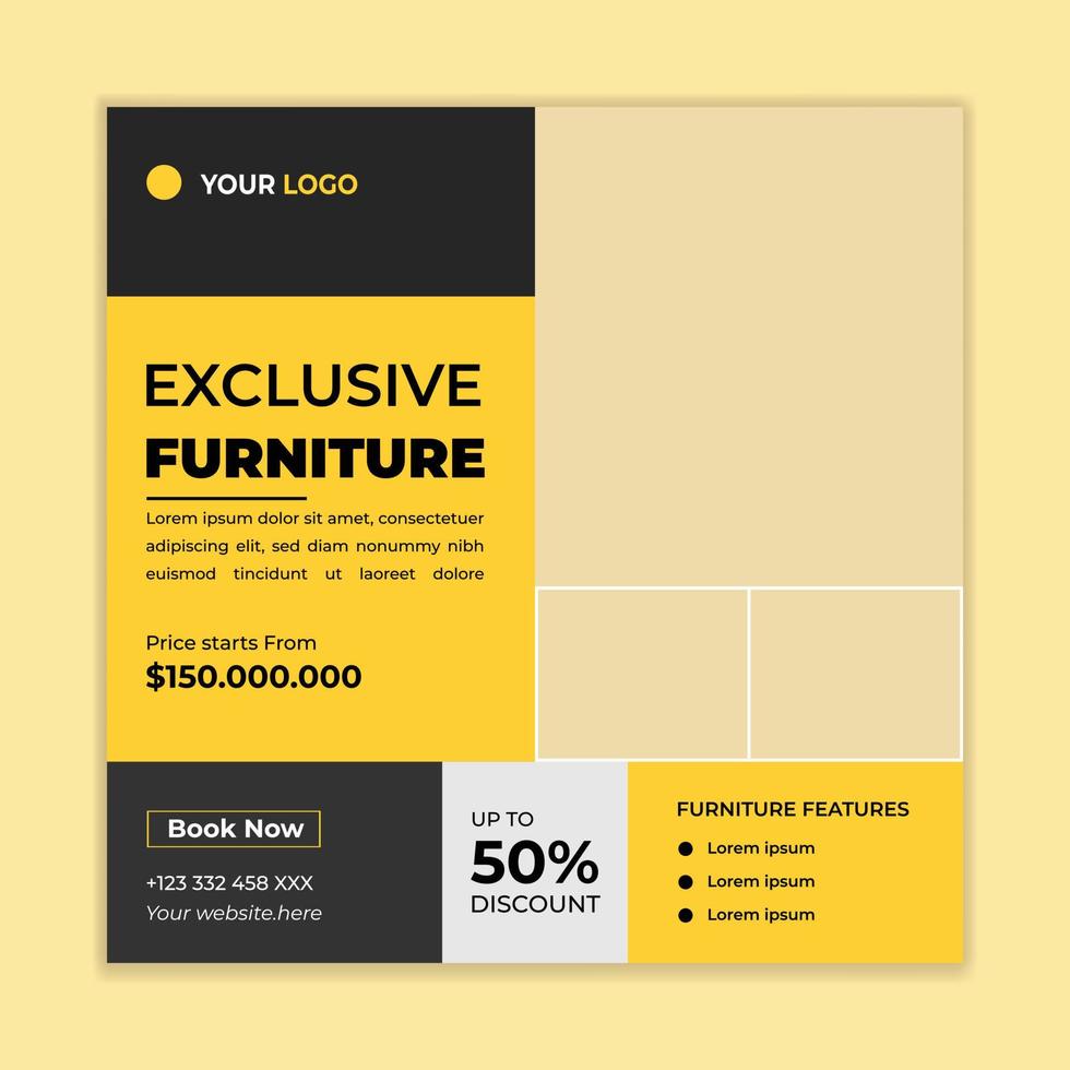 Modern Furniture sale and Interior design social media post template vector