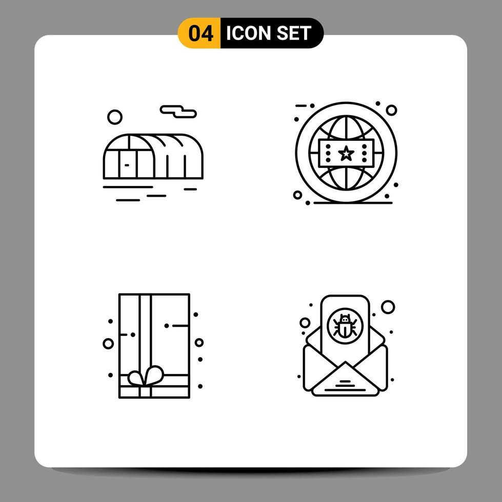 4 User Interface Line Pack of modern Signs and Symbols of farming gift box brand online email Editable Vector Design Elements