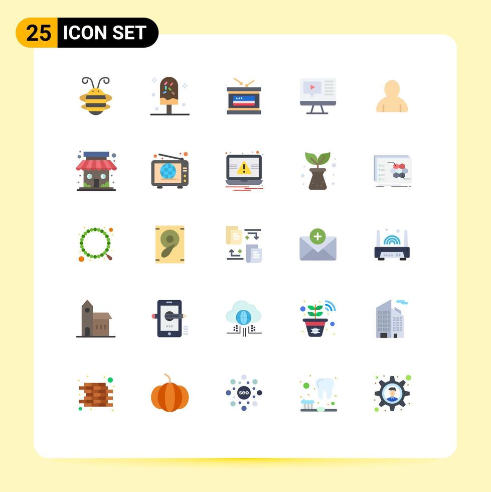 25 User Interface Flat Color Pack of modern Signs and Symbols of education play summer computer independece Editable Vector Design Elements