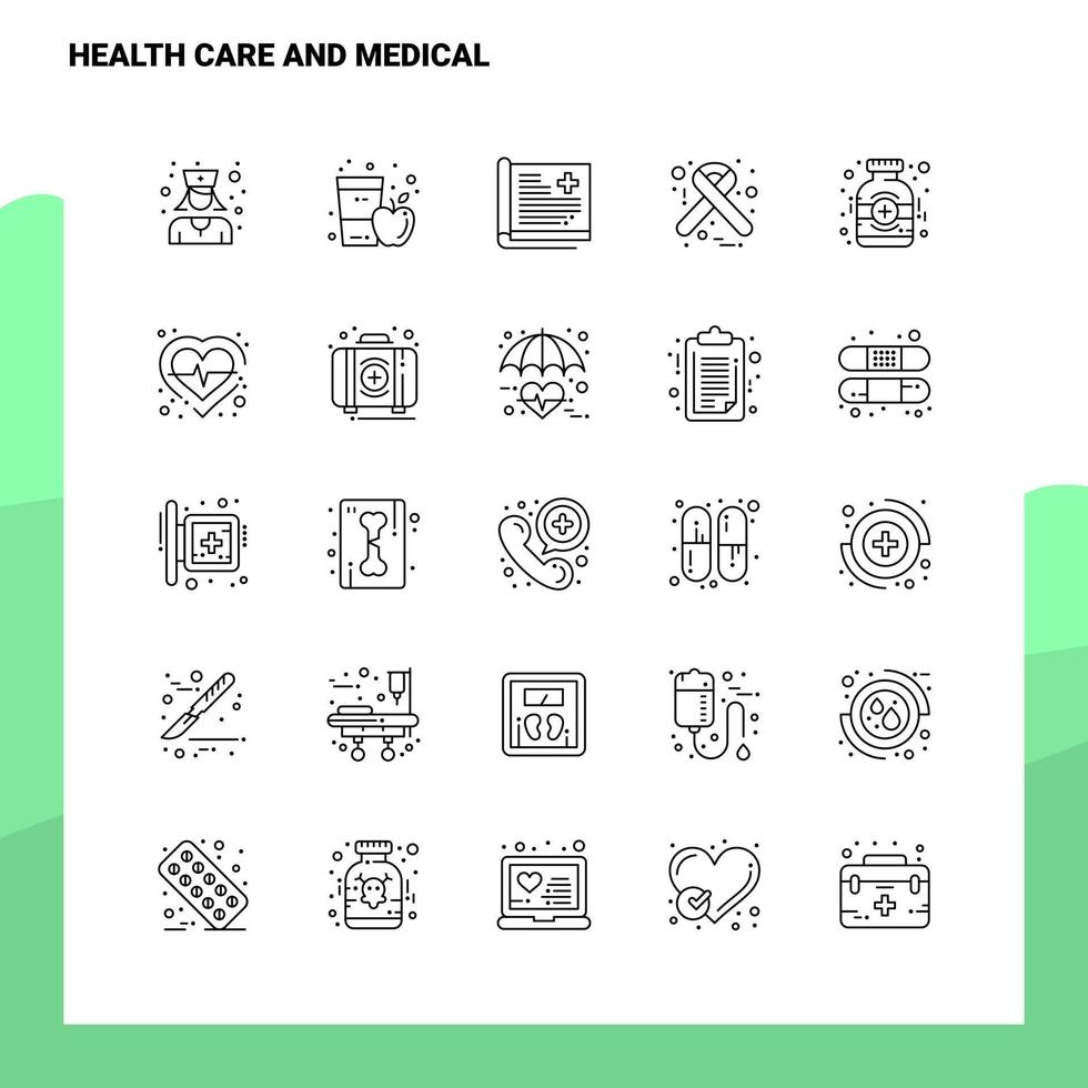 conjunto de iconos de línea médica y atención médica conjunto 25 iconos diseño de estilo minimalista vectorial conjunto de iconos negros paquete de pictogramas lineales vector