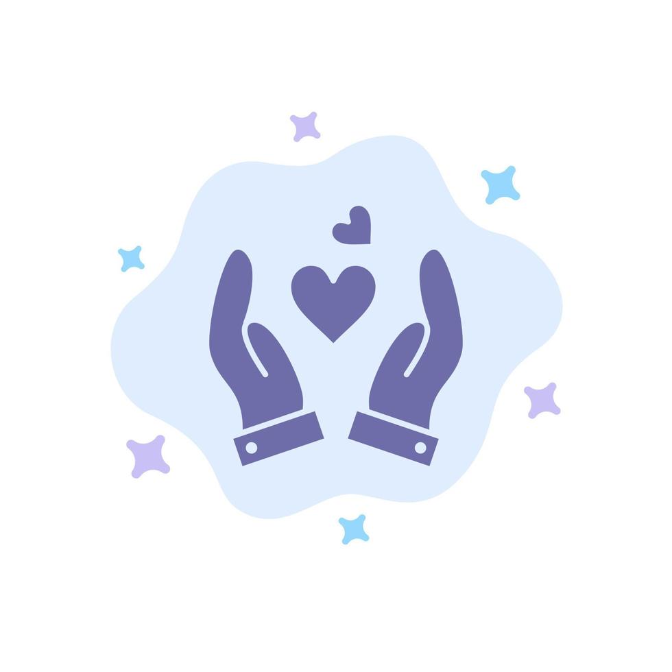 Mano amor corazón boda icono azul sobre fondo de nube abstracta vector