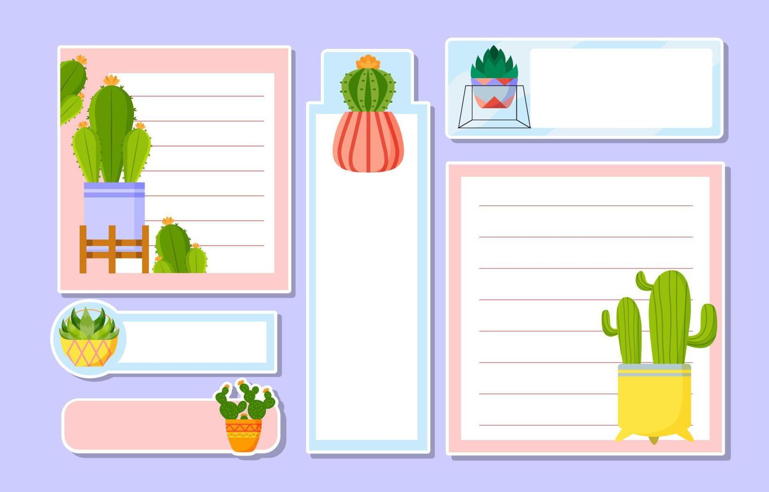 Succulent Plant Sticker Note Journal Template vector