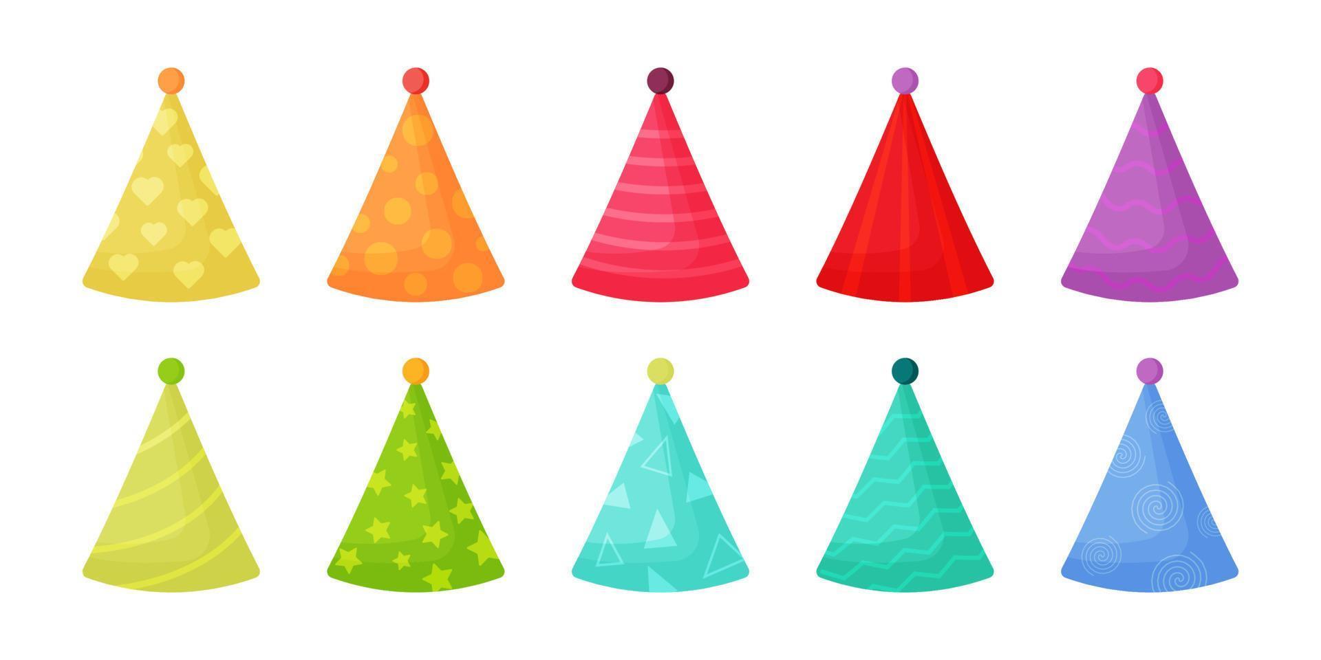 set of bright colorful party hat vector