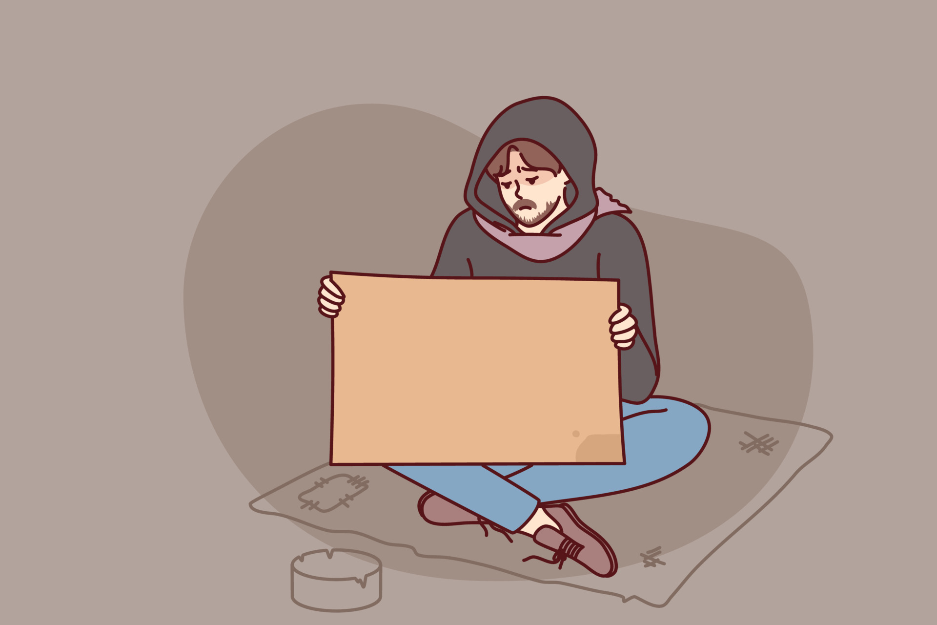 Poor man begging on street holding mockup board or paper. Unhappy male beggar suffer from poverty with placard in hands. Vector illustration. 15922060 Vector Art at Vecteezy Poor man begging on street holding mockup board or paper. Unhappy male beggar suffer from poverty with placard in hands. Vector illustration. 15922060 Vector Art at Vecteezy