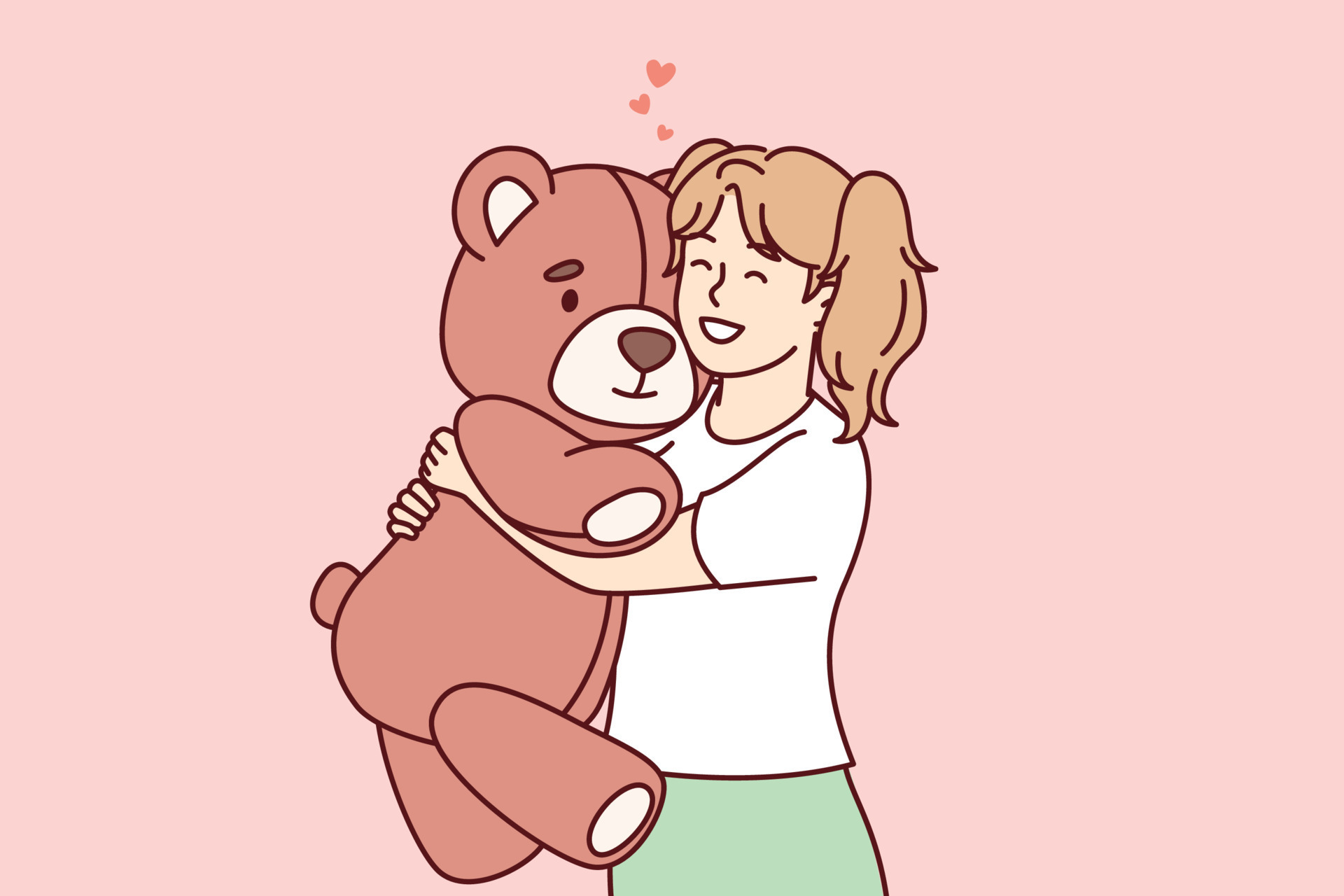 Little girl hugs big favorite soft toy and smiles feeling affection. Happy  preschool child holding plush bear rejoicing at cool gift from parents or  relatives. Flat vector illustration 15922357 Vector Art at