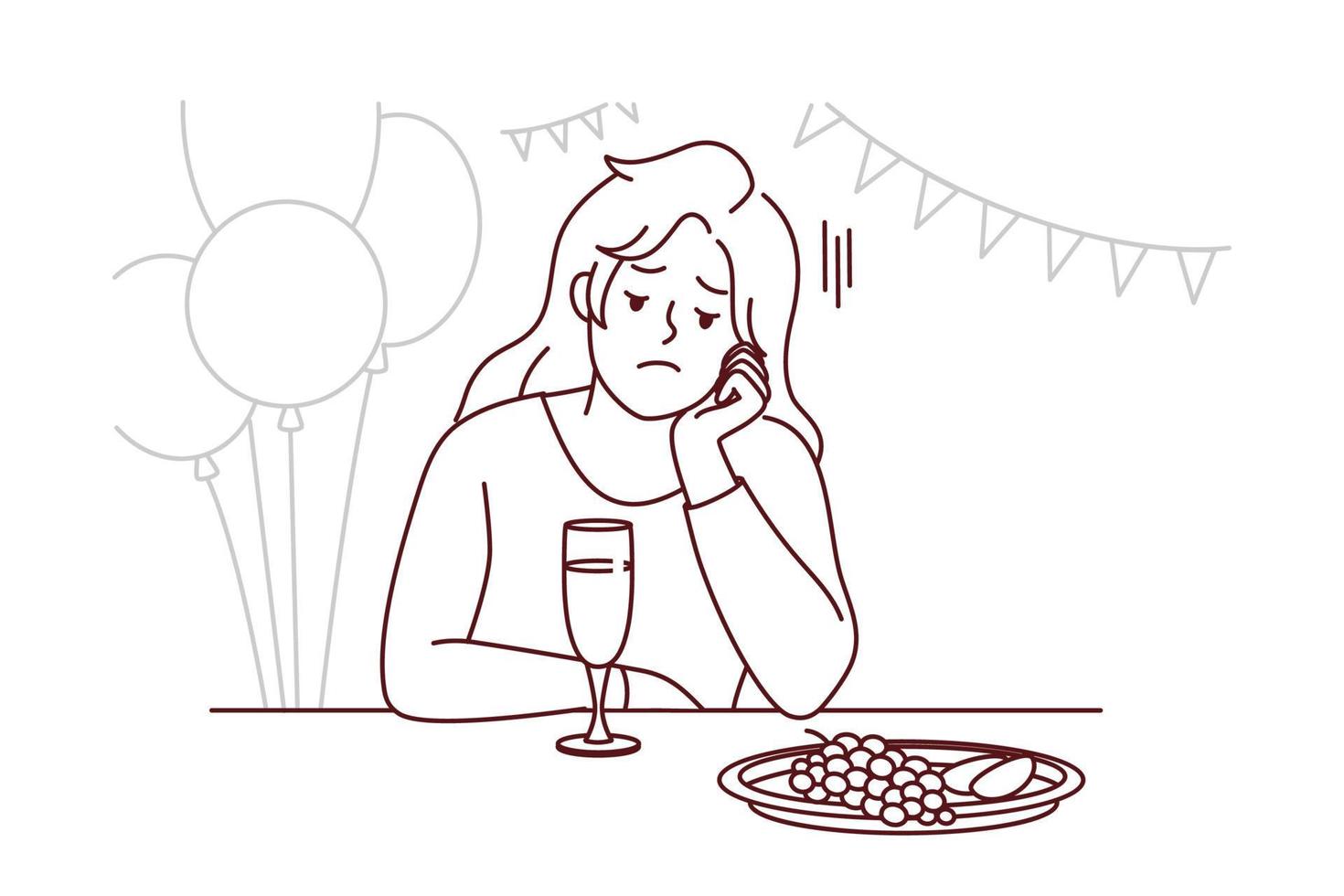Bored girl feel lonely at party vector