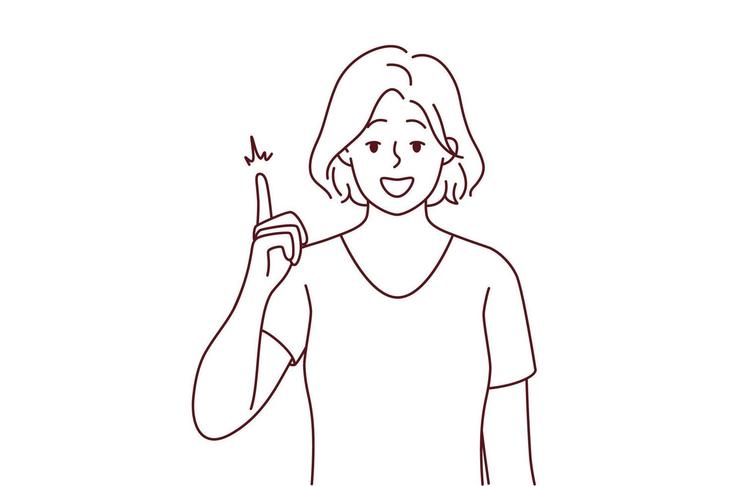 Smiling woman point up with finger vector