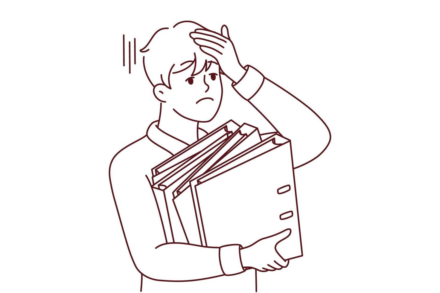 Stressed businessman with folder feel overworked vector