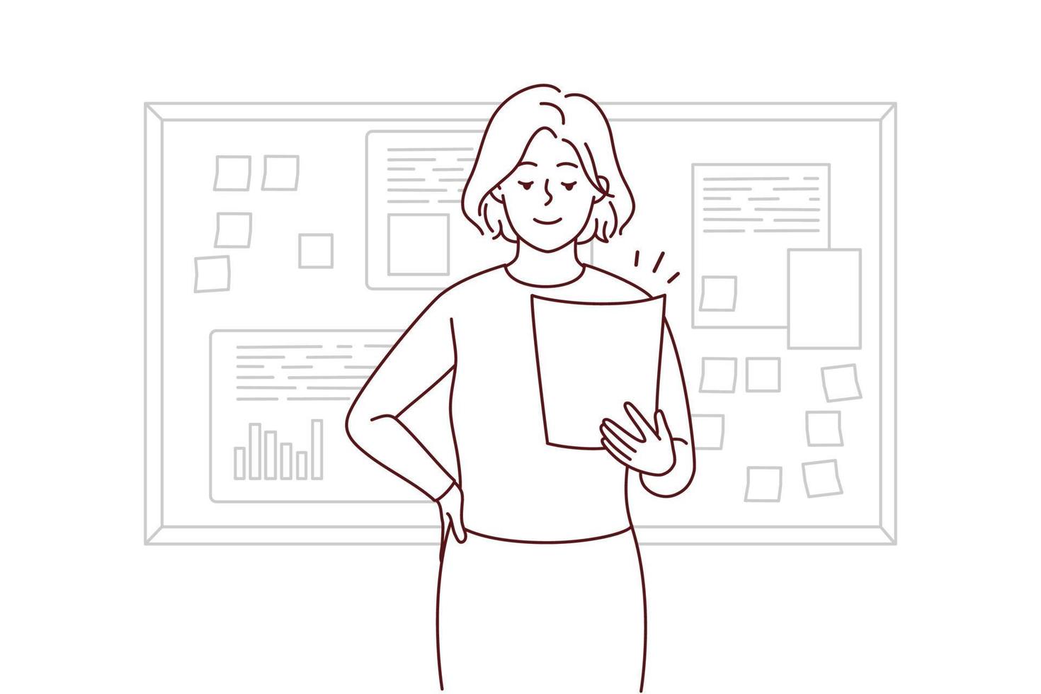 Smiling businesswoman make presentation in office vector
