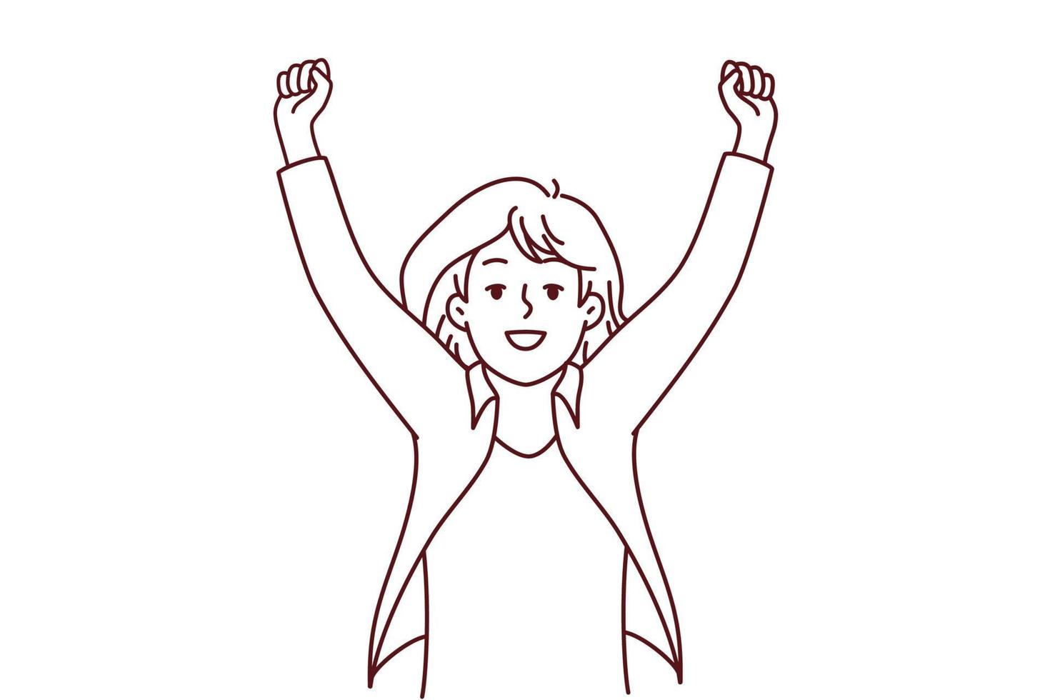 mujer sonriente levanta la mano celebra la victoria vector
