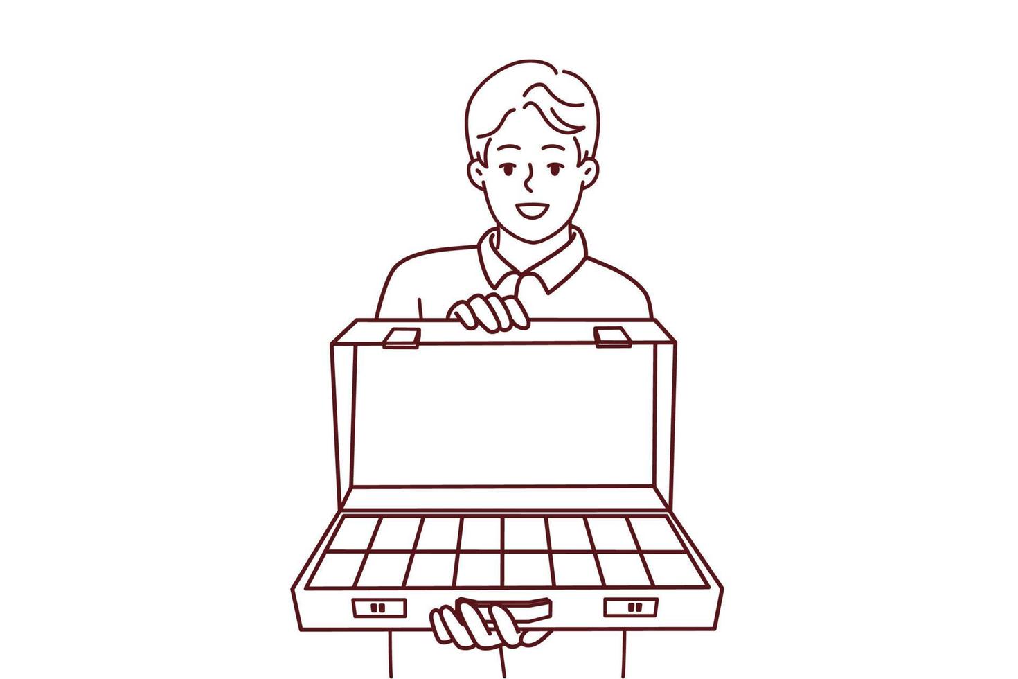 Smiling man with briefcase full of money vector