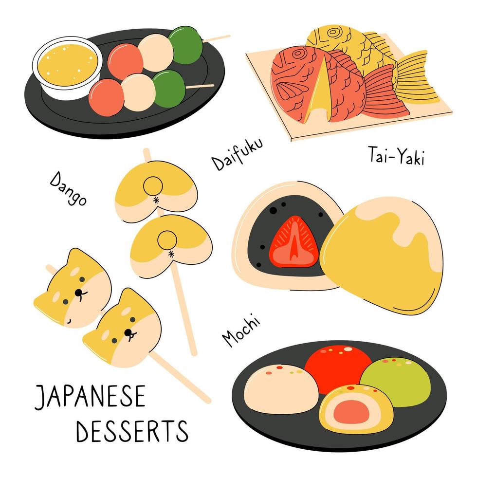 bright vector illustration of Asian food. Japanese menu, Asian dishes for menus and restaurants.