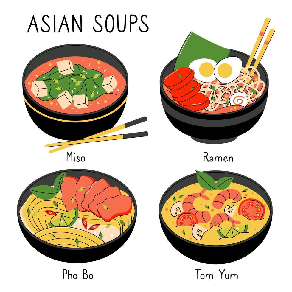 bright vector illustration of Asian food. Asian dishes for menus and restaurants.