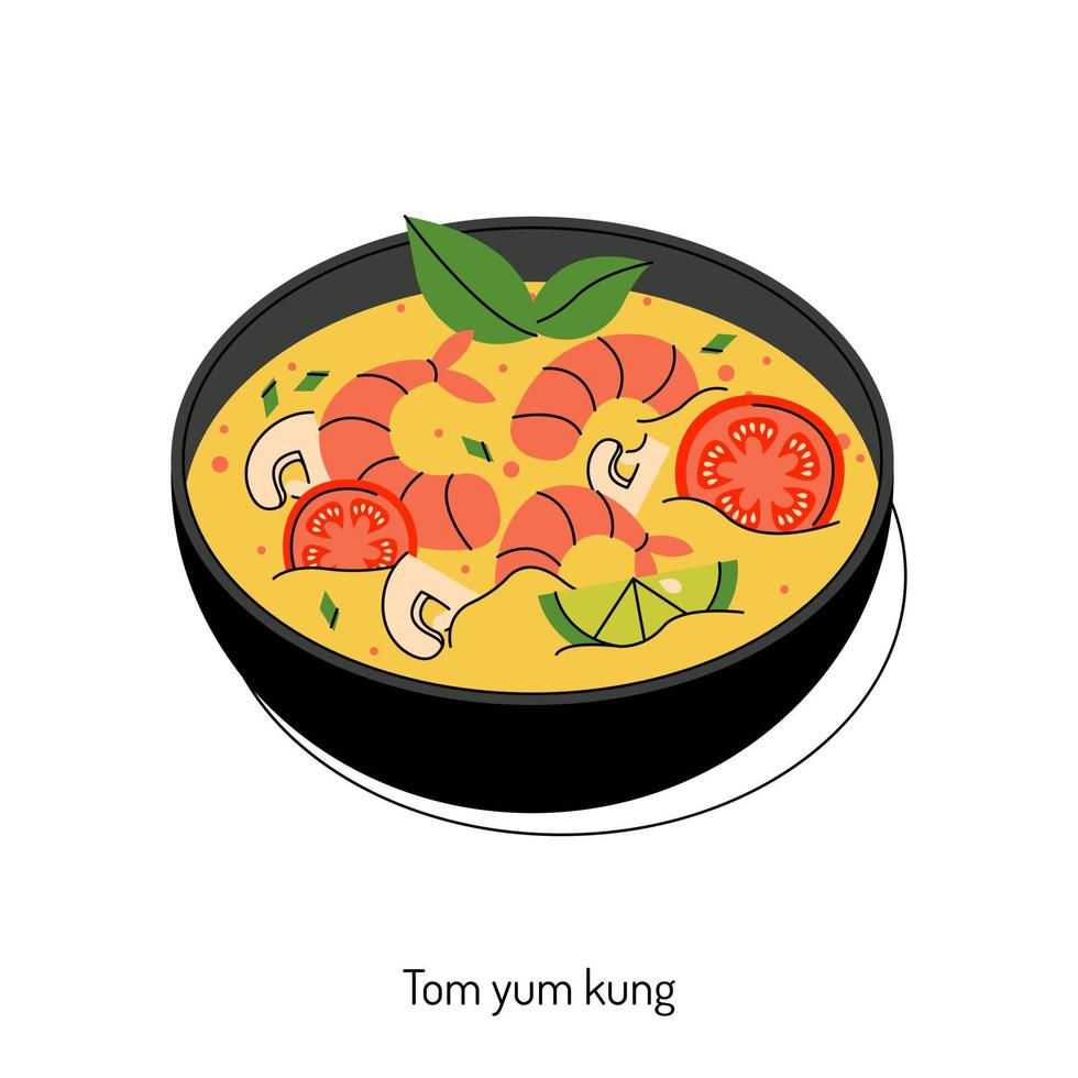 ilustración de vector brillante de comida asiática. menú tailandés, platos asiáticos para menús y restaurantes.