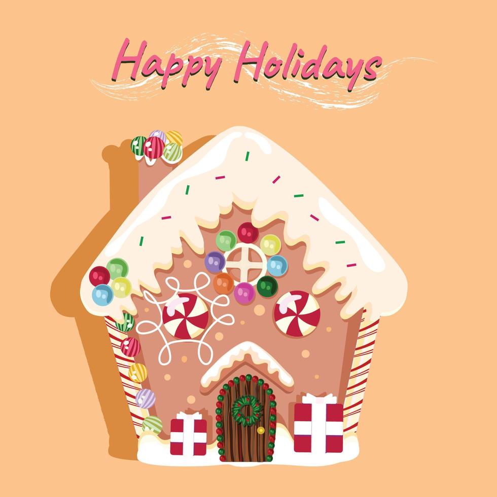 Gingerbreadhouse with text Happy Holidays vector