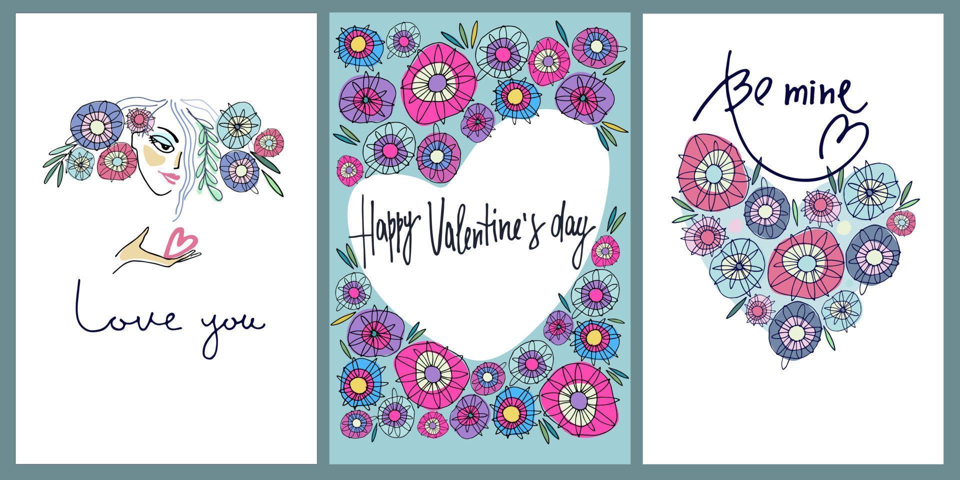 Happy Valentines Day greeting lettering with rainbow-colored heart in the back. vector
